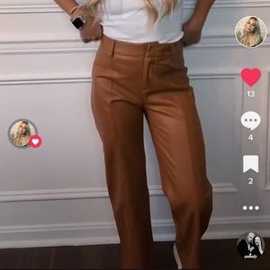 Faux leather pants - brown leather tan leather